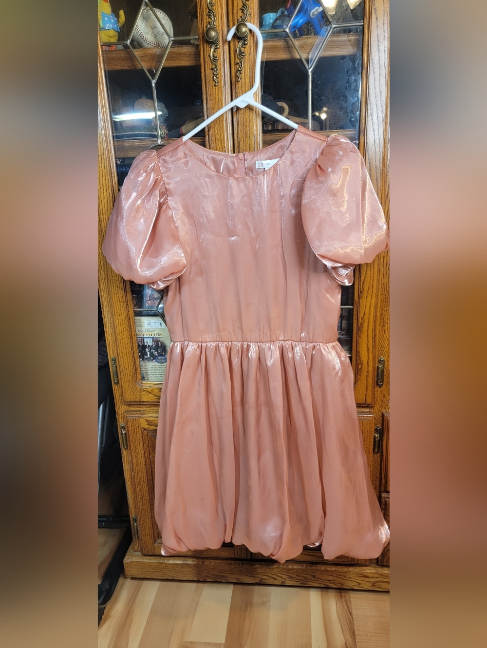 GB girls Shimmer Puff-Sleeve Dress in Peach